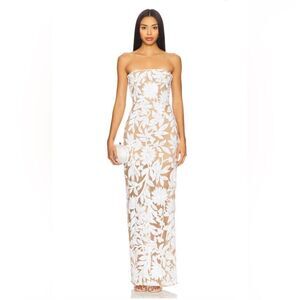 NEW Bronx and Banco Dahlia Maxi Dress in White Silver Floral Strapless, size M